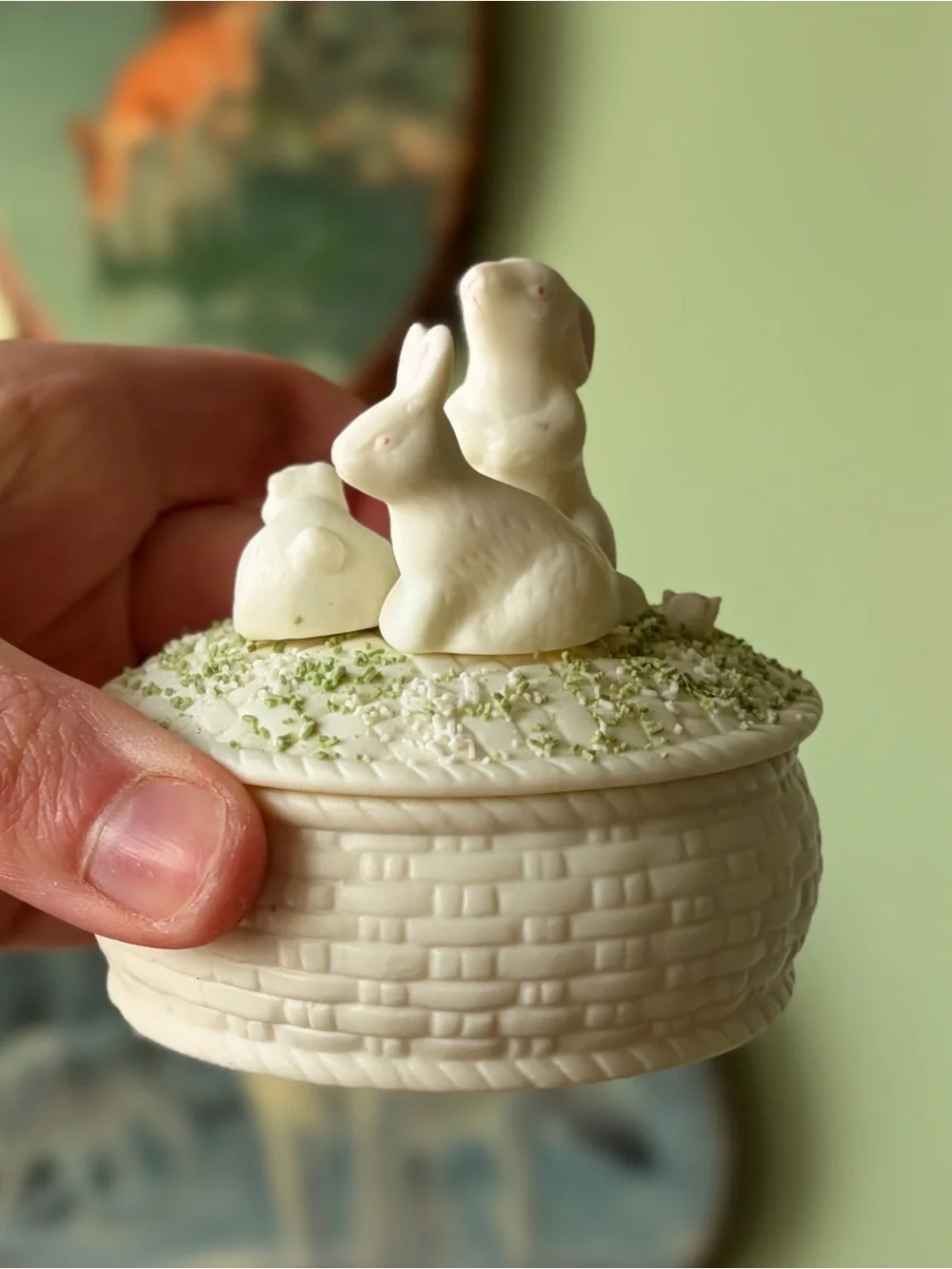 White Ceramic Bunny Trinket Box - Decorative Home Accent